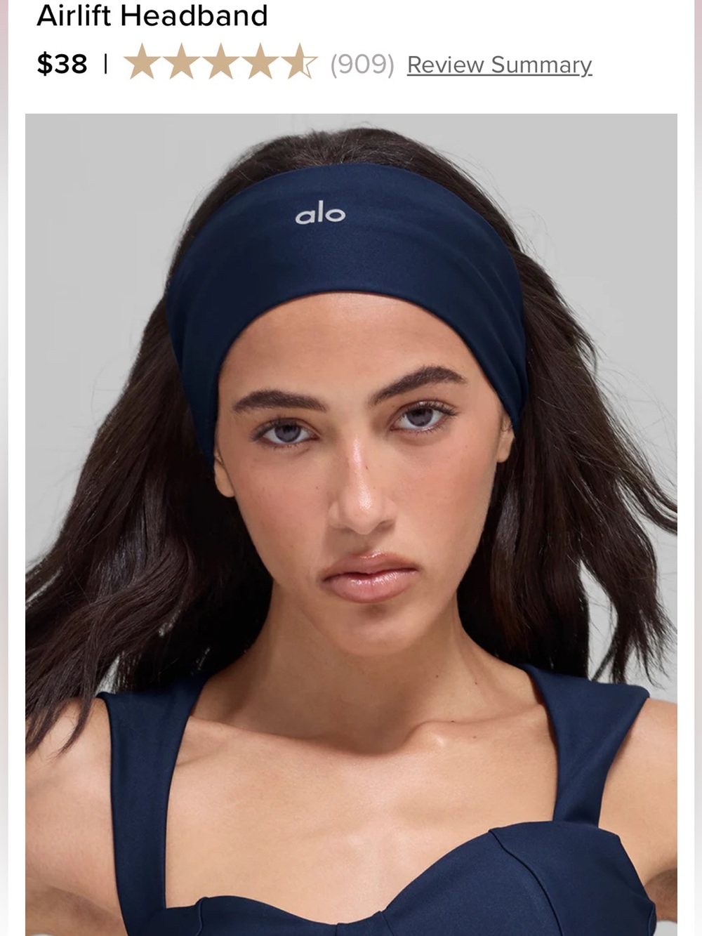 ALO Yoga Navy Airlift Headband Logo One Size brand New!